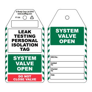 Leak Testing Personal Isolation Tag / Valve Open (Pack of 50)